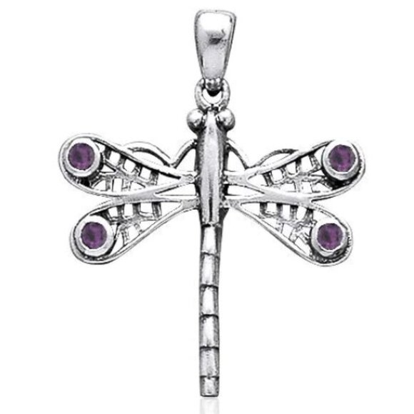 Peter Stone Jewelry - NWOT Sterling Silver Dragonfly Pendant with Genuine Amethyst